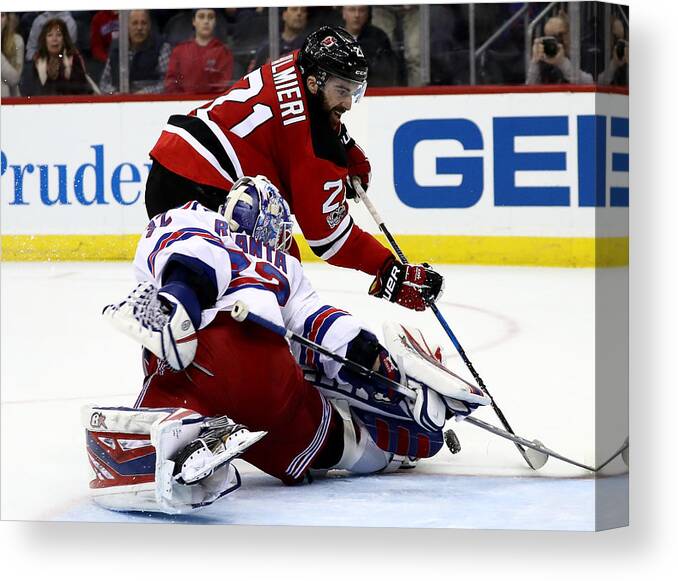 People Canvas Print featuring the photograph New York Rangers v New Jersey Devils #1 by Elsa