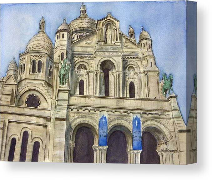 Architecture Canvas Print featuring the painting Sacre Coeur by Henrieta Maneva