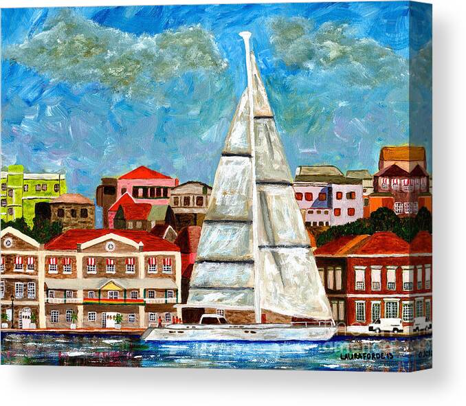 Landscape Canvas Print featuring the painting Sailing In by Laura Forde