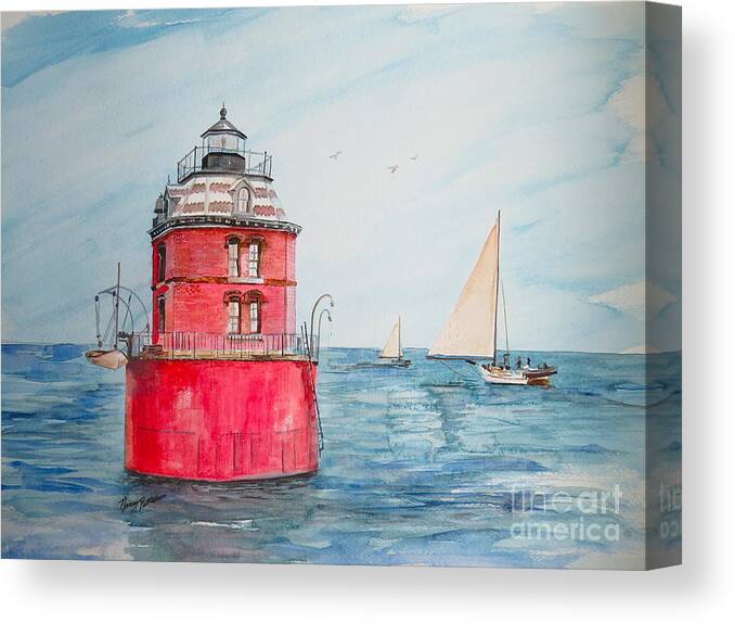 Sandy Point Lighthouse Canvas Print featuring the painting Sandy Point Lighthouse #1 by Nancy Patterson