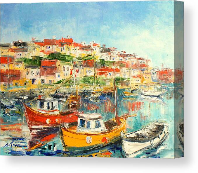 Brixham Canvas Print featuring the painting The Brixham Harbour #1 by Luke Karcz