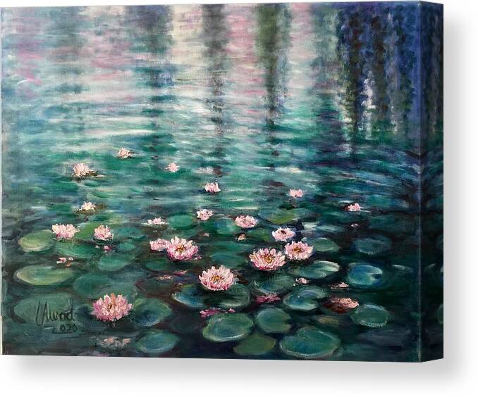 Water Lilies Canvas Print featuring the painting Water Lilies by Laila Awad Jamaleldin
