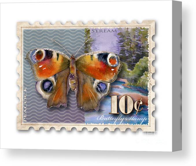 Butterfly Canvas Print featuring the painting 10 Cent Butterfly Stamp by Amy Kirkpatrick