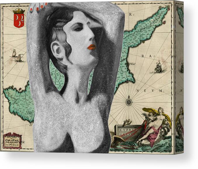 Augusta Stylianou Canvas Print featuring the digital art Ancient Cyprus Map and Aphrodite #20 by Augusta Stylianou