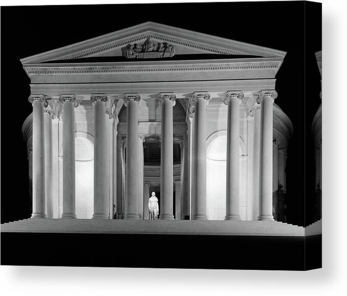 Photography Canvas Print featuring the photograph 1960s Thomas Jefferson Memorial Lit by Vintage Images