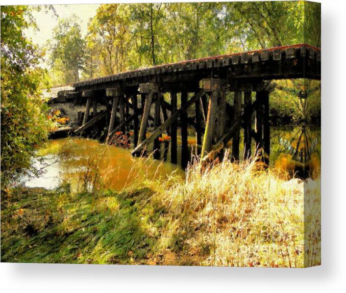 Railroad Canvas Print featuring the digital art Autumn Travels #2 by Sharon Woerner
