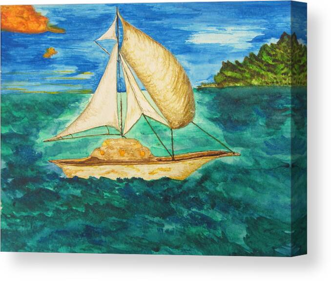 Sailboat Canvas Print featuring the painting Camouflage Sailboat #2 by Debbie Nester