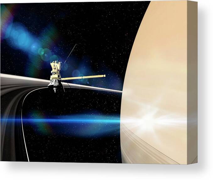 Cassini Canvas Print featuring the photograph Cassini's Grand Finale At Saturn #2 by Ramon Andrade 3dciencia/science Photo Library