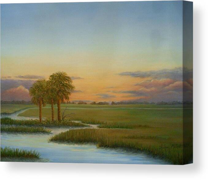 Coastal Marsh Sunset Canvas Print featuring the painting Santee Sunset by Audrey McLeod