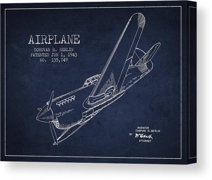 Airplane Canvas Print featuring the digital art Airplane patent Drawing from 1943 #5 by Aged Pixel