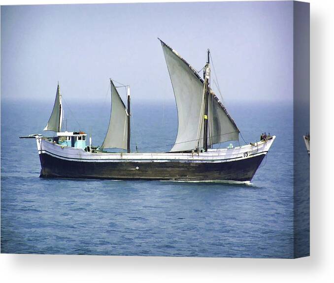 Action Canvas Print featuring the digital art Fishing vessel in the Arabian sea #3 by Ashish Agarwal