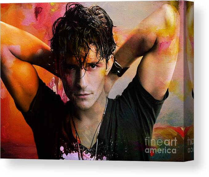 Orlando Bloom Drawings Canvas Print featuring the mixed media Orlando Bloom #4 by Marvin Blaine