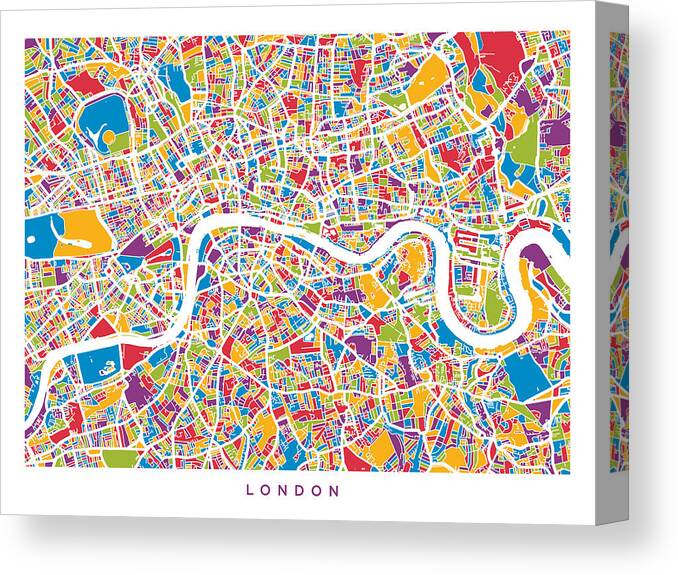 London Canvas Print featuring the digital art London England Street Map #7 by Michael Tompsett