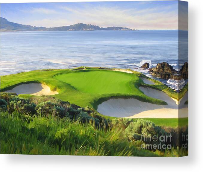 7th Hole Canvas Print featuring the painting 7th Hole At Pebble Beach by Tim Gilliland