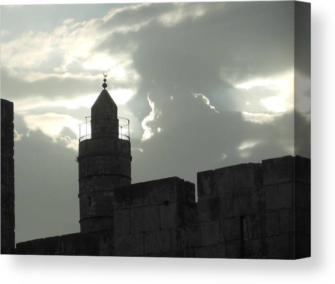 A Mosque Tower Canvas Print featuring the photograph A Mosque Tower by Esther Newman-Cohen