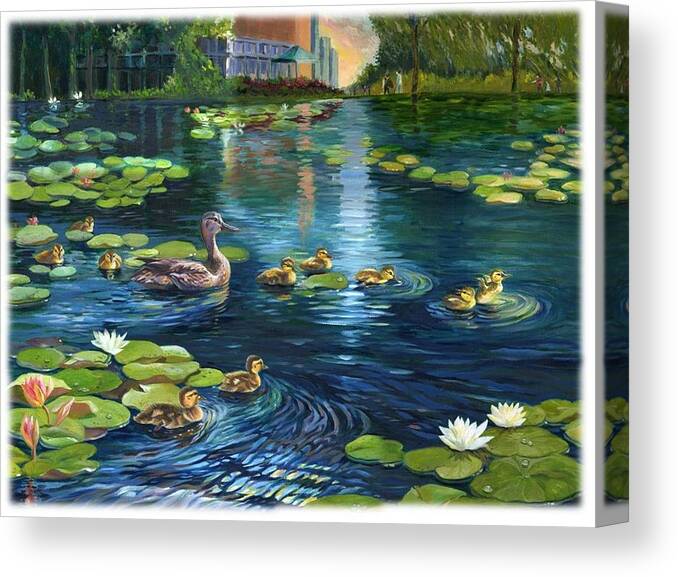 Duck Paining Canvas Print featuring the painting A Plaza for Hope A Place for Life by Ping Yan