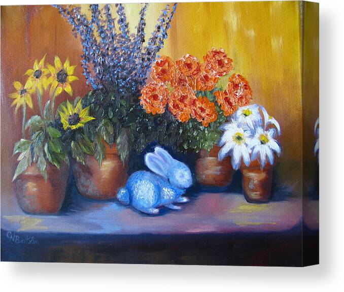 Flowers Canvas Print featuring the painting A Potted Display by Collette Bortolin