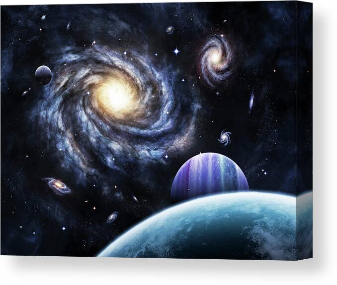 Galaxy Canvas Print featuring the digital art A View To A Nearby Galaxy From A Gas by Brian Christensen/stocktrek Images