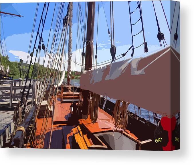 Sailing Ships Canvas Print featuring the painting Aboard the H M S Tecumseth by CHAZ Daugherty