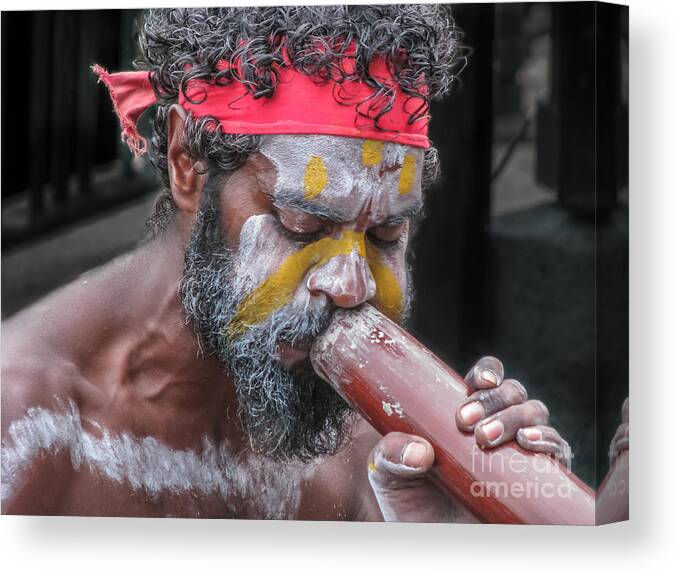 Australia Canvas Print featuring the photograph Aboriginal Playing Didgeridoo by Jola Martysz