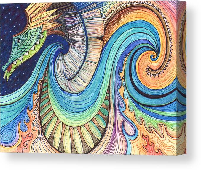 Dragon Canvas Print featuring the drawing Abstract Dragon by Kate Fortin