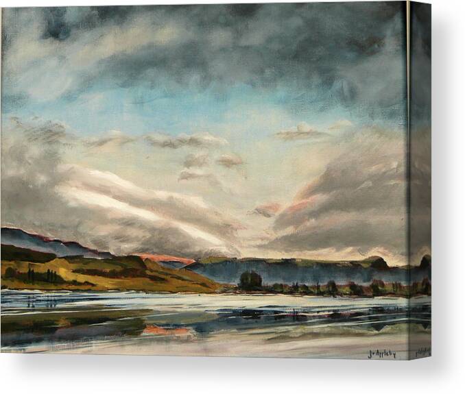 Loch Venachar Canvas Print featuring the painting Across the Loch by Jo Appleby