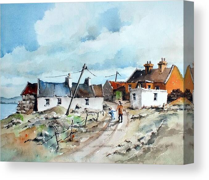Val Byrne Canvas Print featuring the painting Afternoon stroll in Dugort Achill by Val Byrne