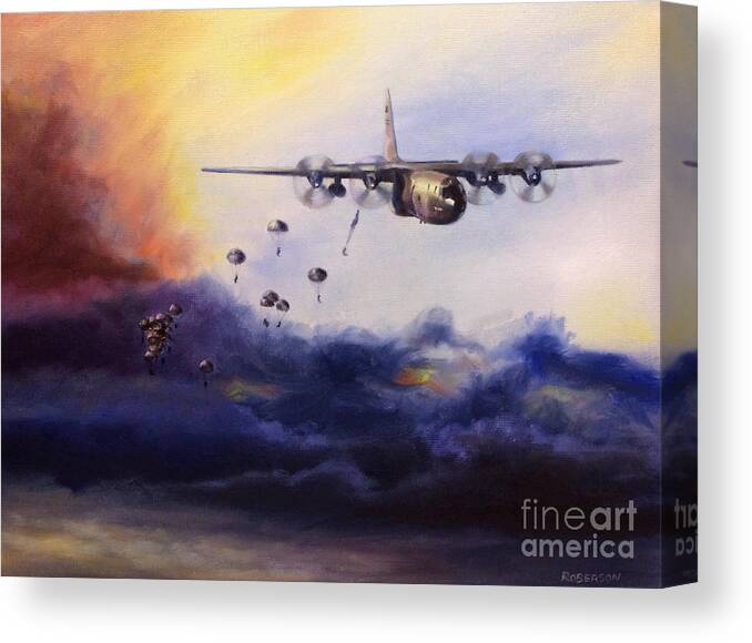 C-130 Canvas Print featuring the painting Airborne Jump by Stephen Roberson