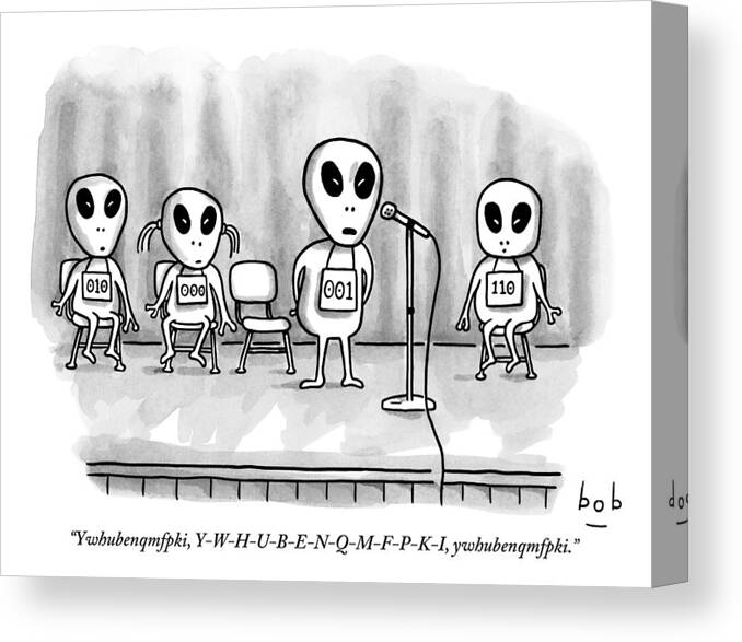 Space Travel - Aliens Canvas Print featuring the drawing Aliens Participating In A Spelling Bee by Bob Eckstein
