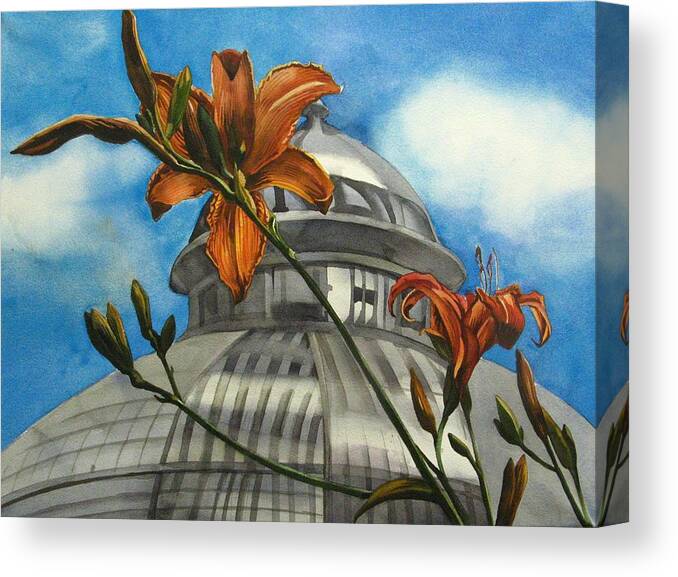 Flower Canvas Print featuring the painting Allan Garden with daylilies by Alfred Ng