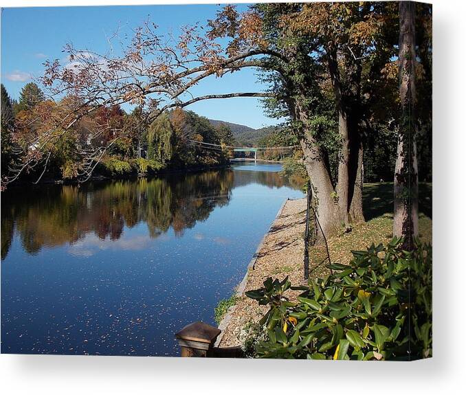 Along Canvas Print featuring the photograph Along the River in Shelbourne Falls by Nina Kindred