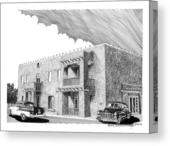 Amador Hotel In Las Cruces N M Canvas Print featuring the drawing The Amador Hotel by Jack Pumphrey