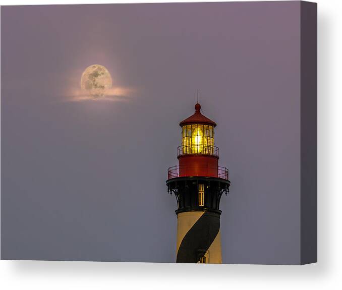 Atlantic Canvas Print featuring the photograph Anastasia Lighthouse by Moonlight by Rob Sellers