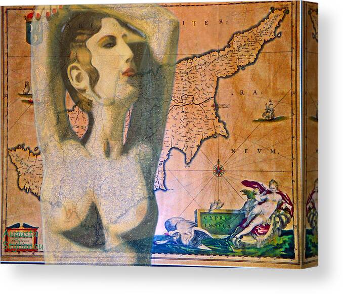 Augusta Stylianou Canvas Print featuring the digital art Ancient Cyprus Map and Aphrodite by Augusta Stylianou