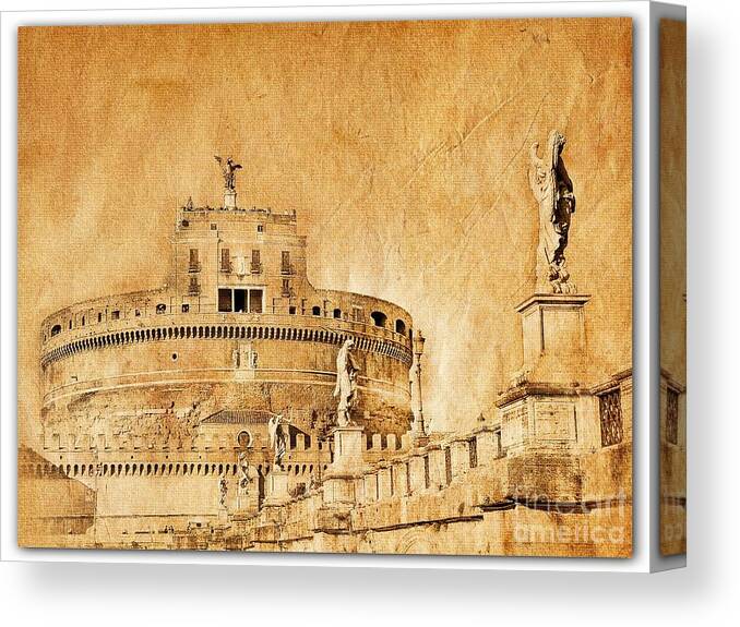 Grunge Canvas Print featuring the photograph Angels Bridge and Castle by Stefano Senise