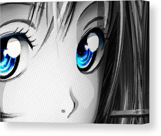 Comics Canvas Print featuring the painting Anime Girl Eyes 2 Black And White Blue Eyes by Tony Rubino