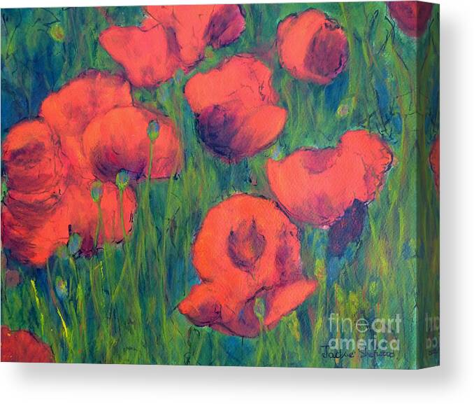 Poppies Canvas Print featuring the painting April Poppies 2 by Jackie Sherwood