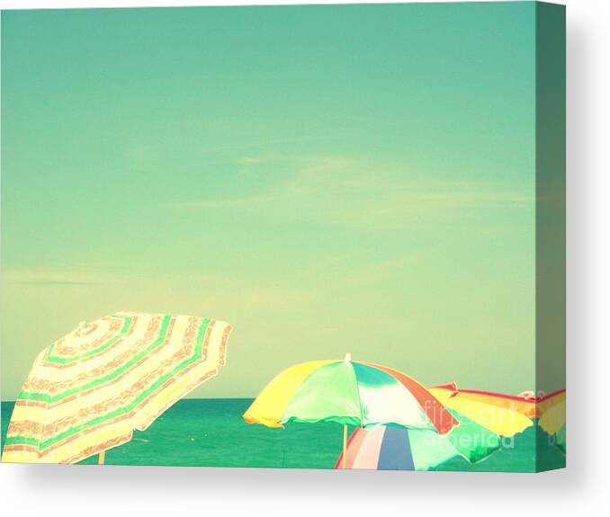 Aqua Canvas Print featuring the digital art Aqua Sky with Umbrellas by Valerie Reeves