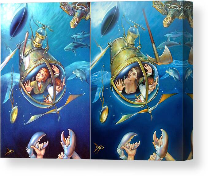 Submarine Canvas Print featuring the painting Aquaria Rising Redux by Patrick Anthony Pierson