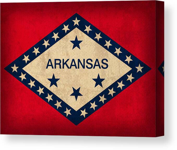 Arkansas Canvas Print featuring the mixed media Arkansas State Flag Art on Worn Canvas by Design Turnpike
