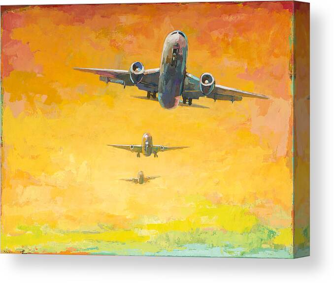 Airplanes Canvas Print featuring the painting Arrivals #4 by David Palmer