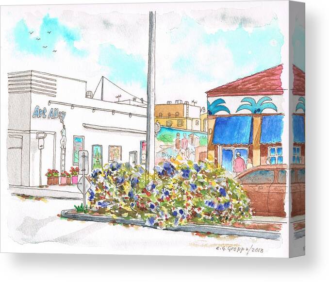 Nature Canvas Print featuring the painting Art Alley in Lompoc - California by Carlos G Groppa