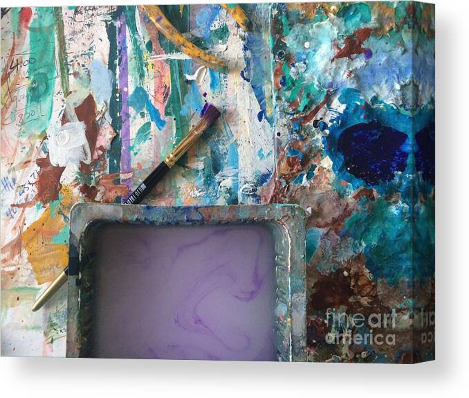 Art Table Canvas Print featuring the photograph Art Table with water and brush by Robin Pedrero