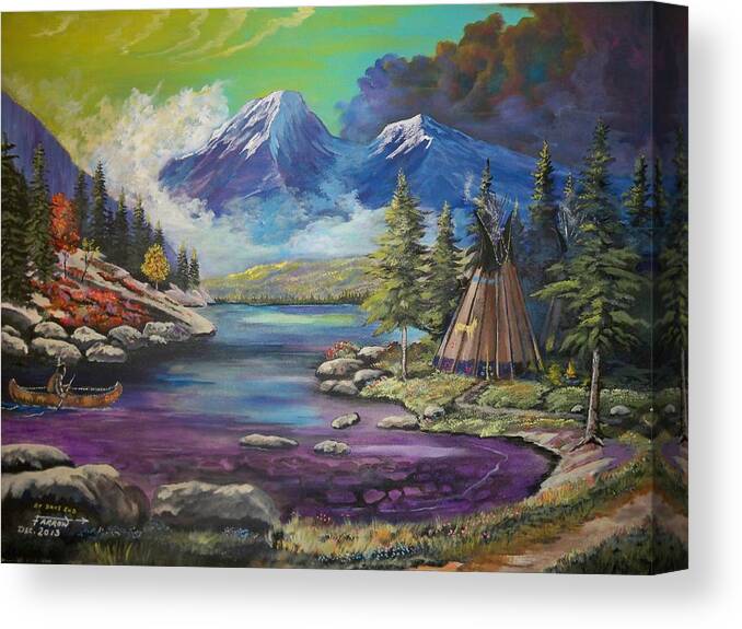 Indian Canvas Print featuring the painting At Days End by Dave Farrow