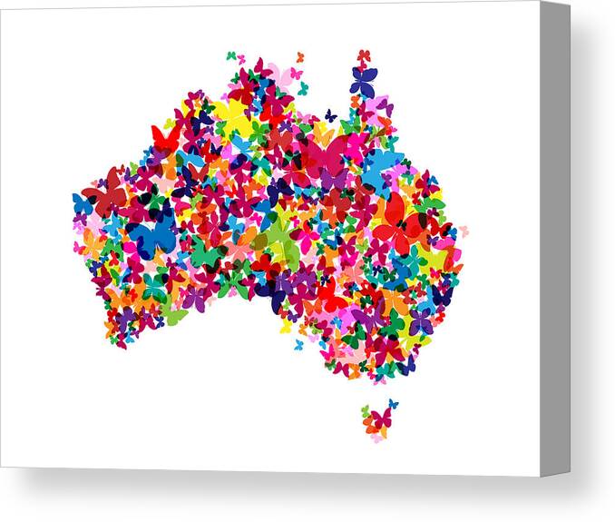 Australia Canvas Print featuring the digital art Australia Butterfly Map by Michael Tompsett