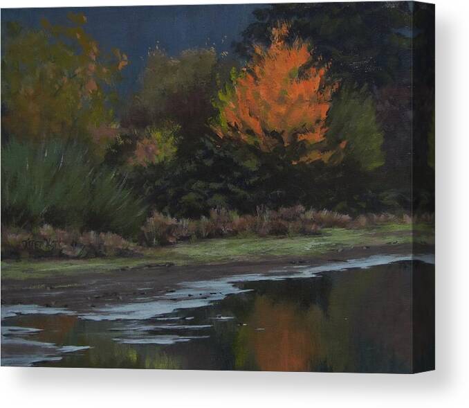 Autumn Canvas Print featuring the painting Autumn Pond by Karen Ilari