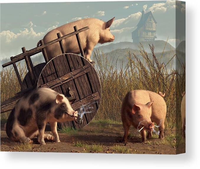Pig Art Canvas Print featuring the digital art Bad Pigs by Daniel Eskridge