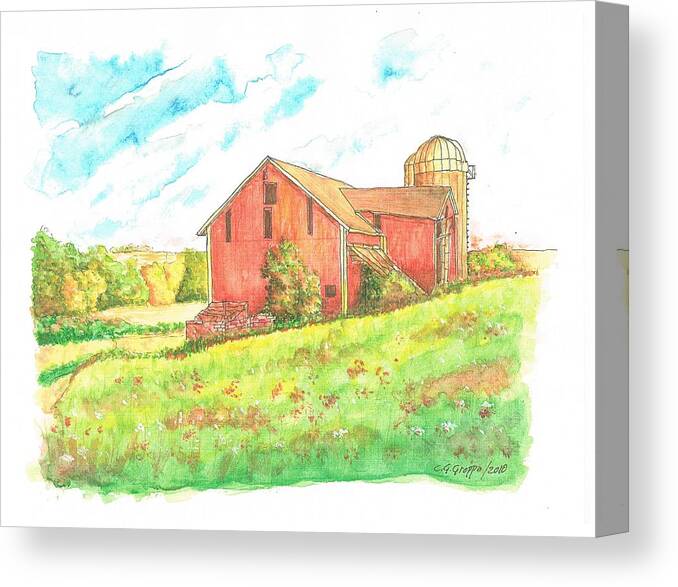 Barn In Cornfield Canvas Print featuring the painting Barn in Cornfield, Wisconsin by Carlos G Groppa