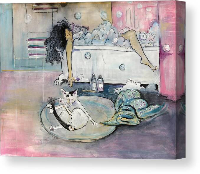 Cats Canvas Print featuring the painting Bath Time by Leela Payne