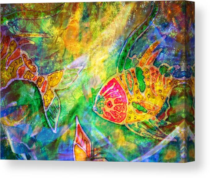 Fish Canvas Print featuring the painting Batik Fishes - Swimming by Marie Jamieson